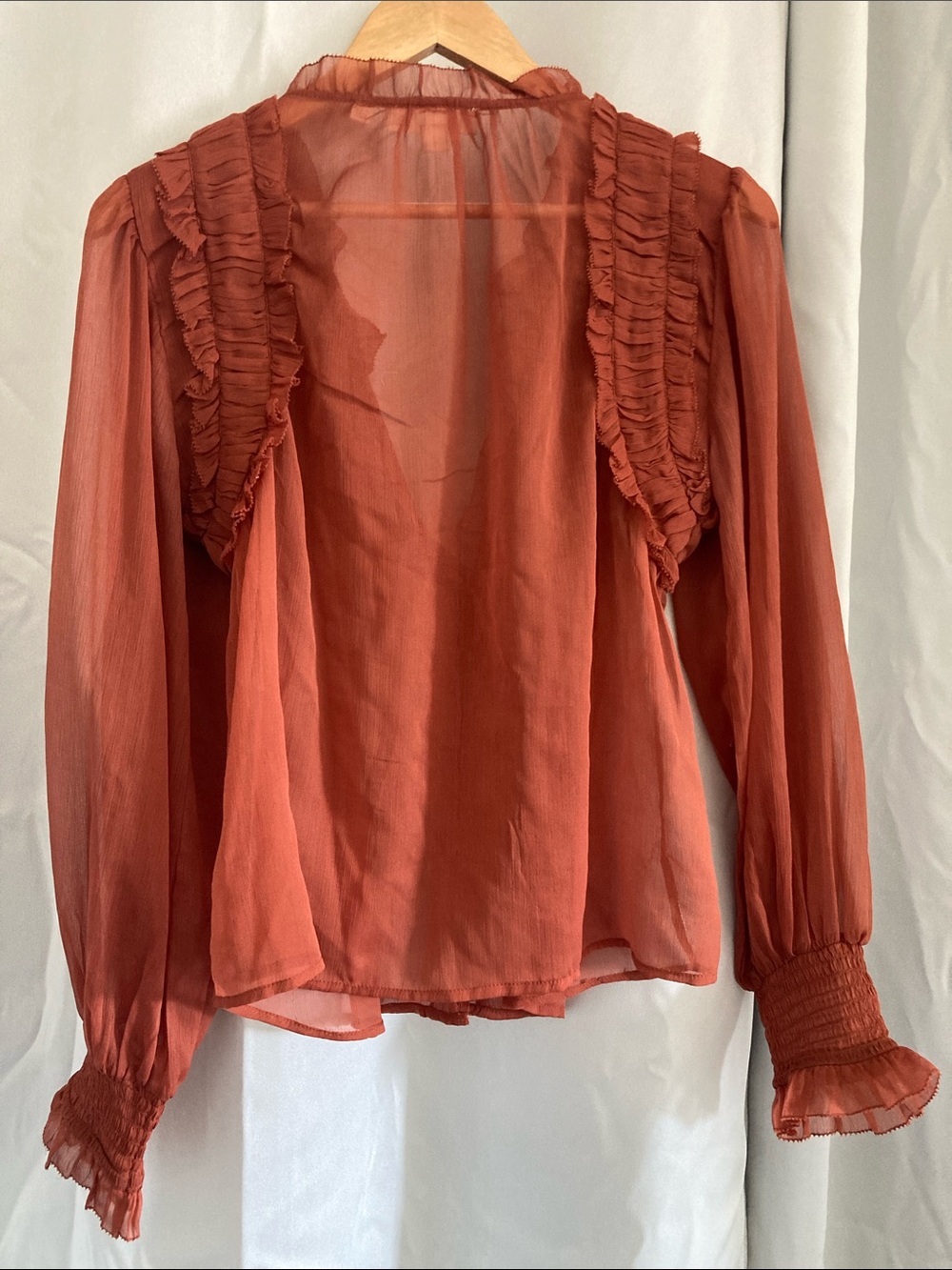 Rust Orange Ruffle V-Neck Blouse - Picture 4 of 8